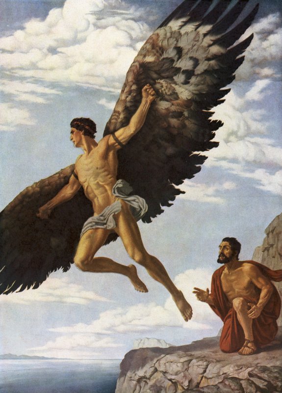 Icarus (litografía en color) de German School