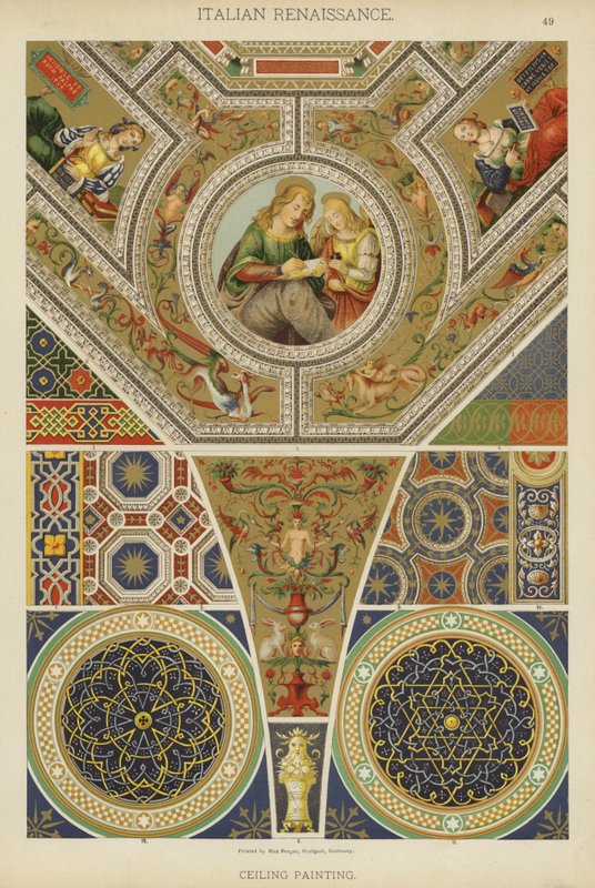 Renacimiento Italiano, Pintura de Techo (litografía a color) de German School