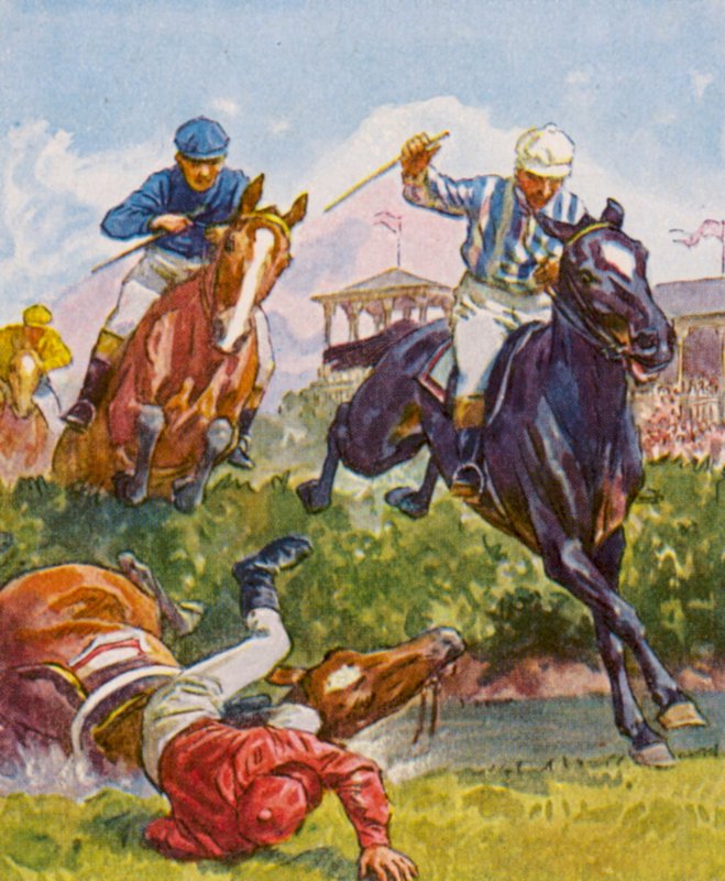 Pferderennen / Carrera de caballos (litografía en color) de German School