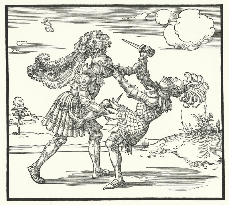 Dos caballeros luchando a pie de German School