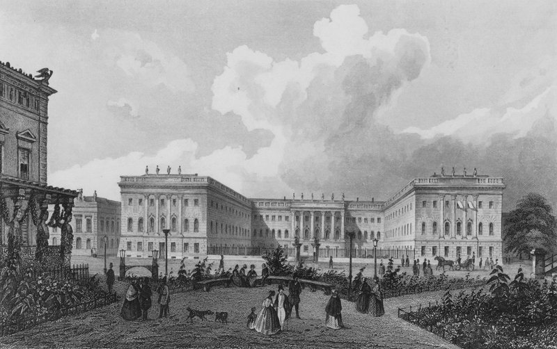 Edificios de la Universidad, Berlín (grabado en acero) de German School