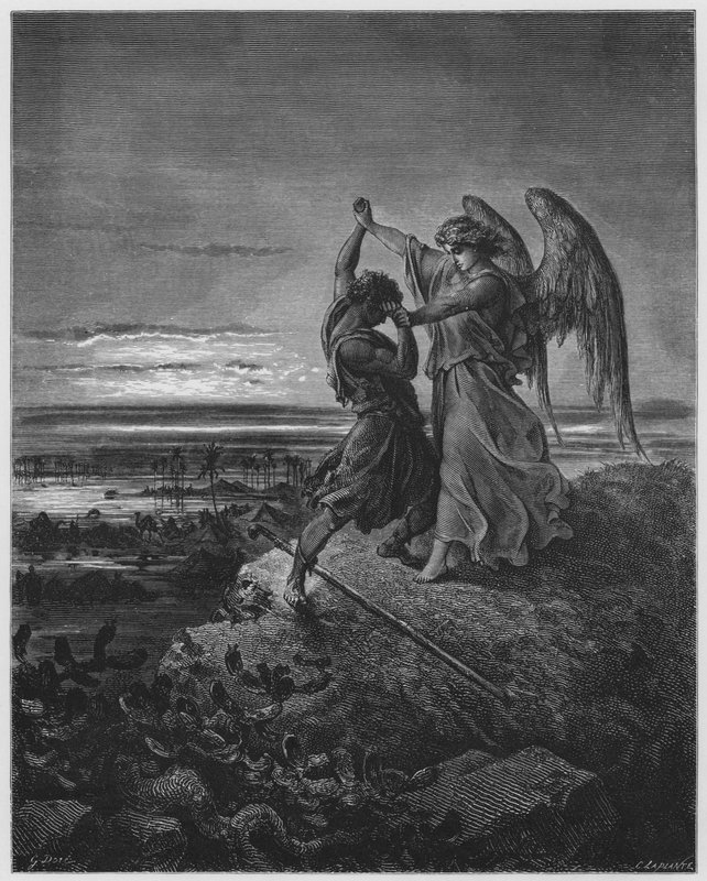 Jacob luchando con el ángel de Gustave Dore