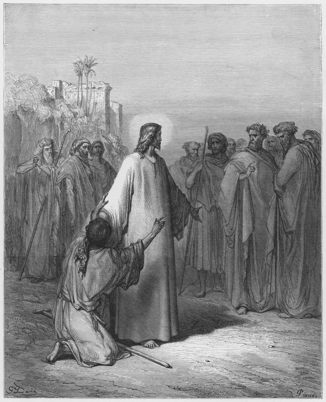 La Biblia de Gustave Doré: Jesús sanando al hombre poseído por un demonio de Gustave Dore