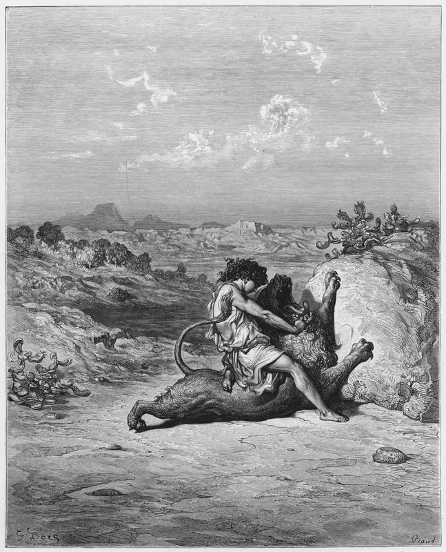 Sansón matando a un león de Gustave Dore