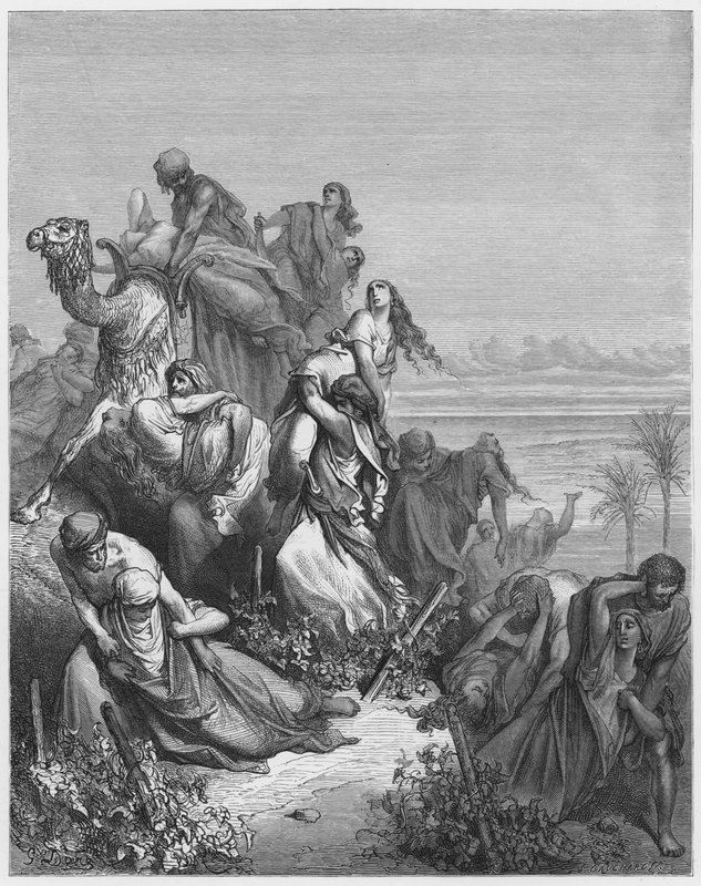 Los hijos de Benjamín llevándose a las vírgenes de Jabes de Galaad de Gustave Dore