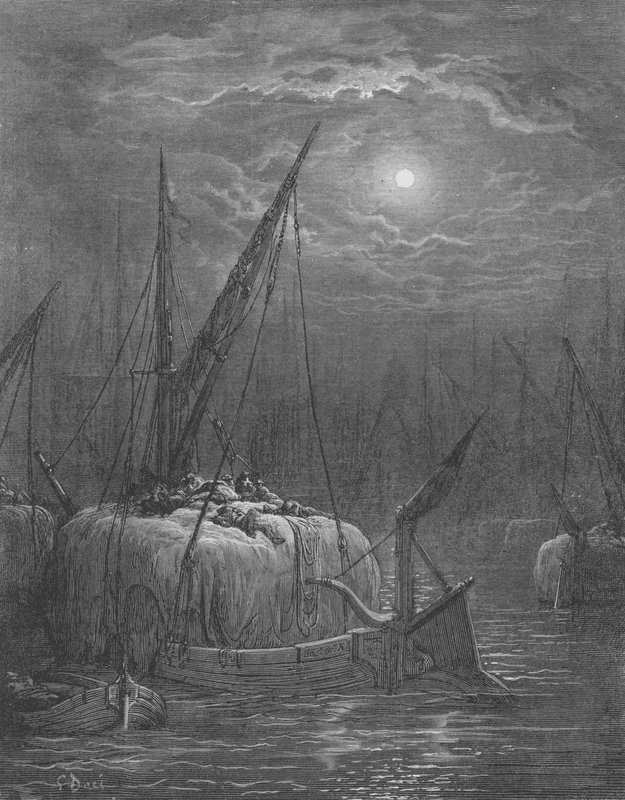 Barcos de heno en el Támesis de Gustave after Dore