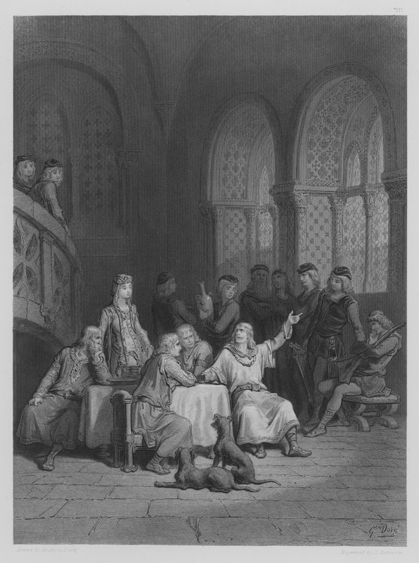 Lancelot relatando sus aventuras de Gustave after Dore