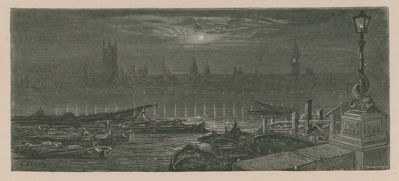 Barcos amarrados en el Támesis de Gustave Dore