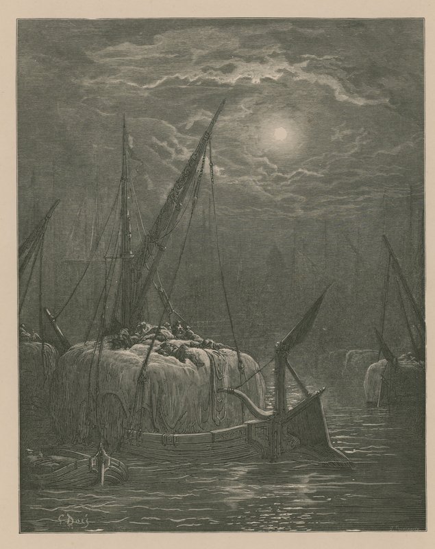 Barcos en el Támesis de Gustave Dore