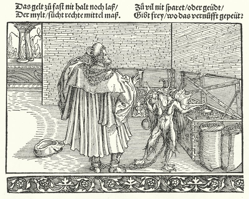 El demonio de la avaricia de Hans (after) Burgkmair