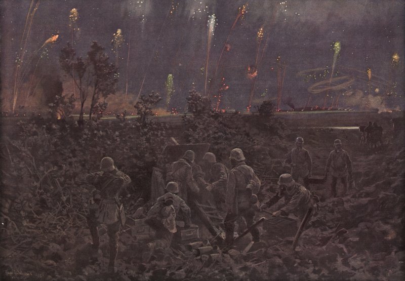Ataque nocturno (litografía en color) de Hans W. (after) Schmidt