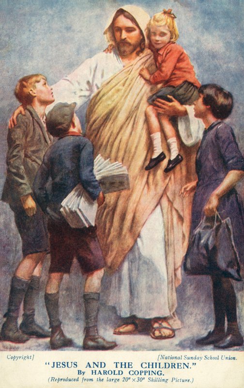 Jesús y los niños (litografía en color) de Harold Copping