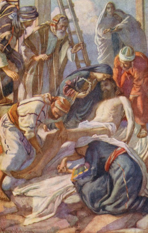 Nuevo Testamento: En la Cruz (litografía en color) de Harold Copping