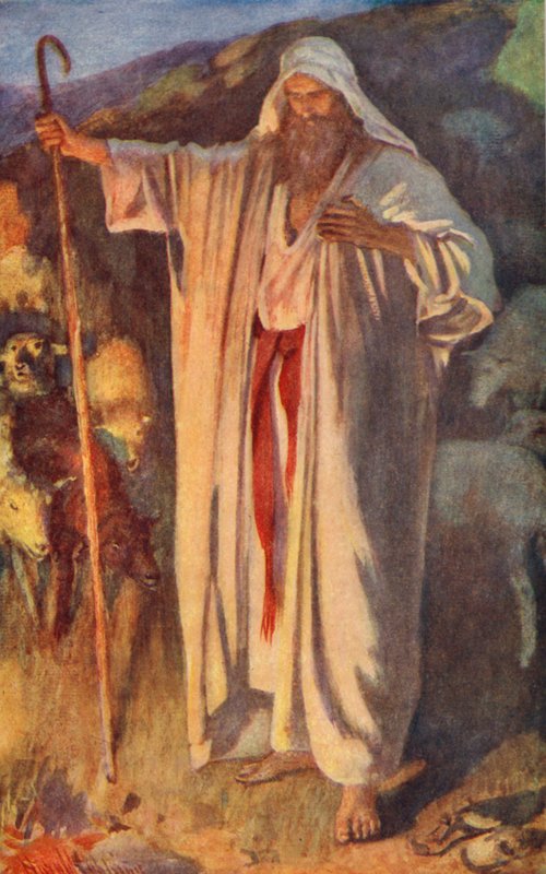 Antiguo Testamento: La zarza ardiente (litografía en color) de Harold Copping