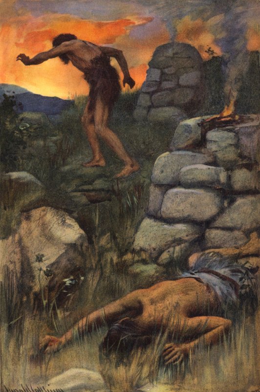El asesinato de Abel (litografía en color) de Harold Copping