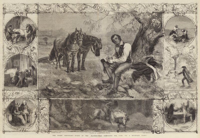 El Centenario de Burns, Burns en el Campo de Arado componiendo su Poema A una Margarita de la Montaña de Harrison William Weir