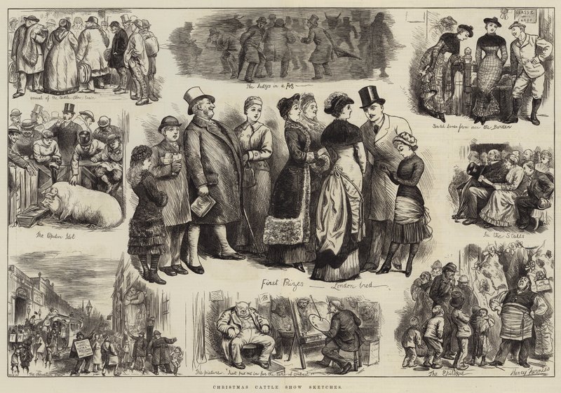 Bocetos de la Exposición de Ganado de Navidad de Harry Furniss