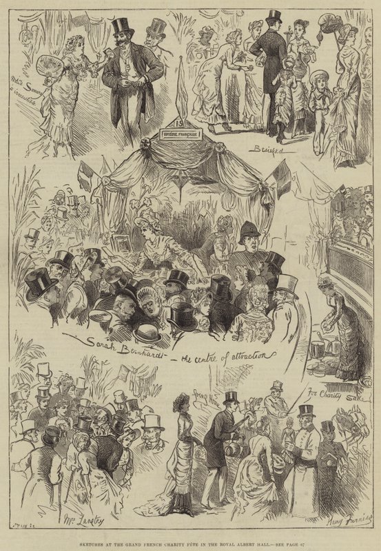 Bocetos en la Gran Fiesta de Caridad Francesa en el Royal Albert Hall de Harry Furniss