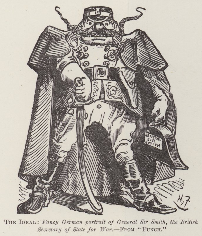 El Ideal, retrato alemán de fantasía del General Sir Smith, el Secretario de Estado para la Guerra británico de Harry Furniss