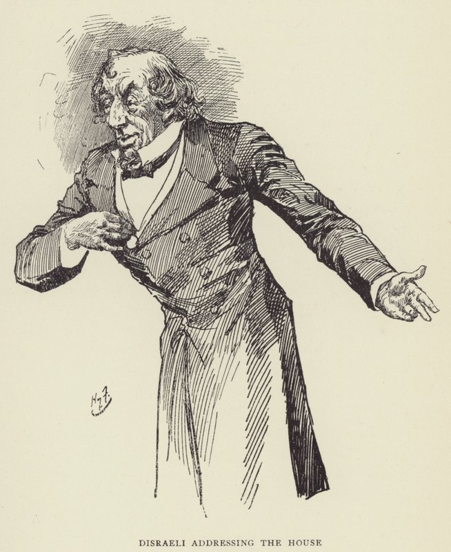 Disraeli dirigiéndose a la Cámara de Harry Furniss