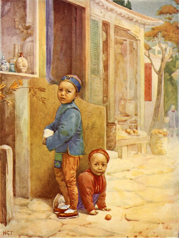 Chicos chinos (litografía en color) de Harry George Theaker