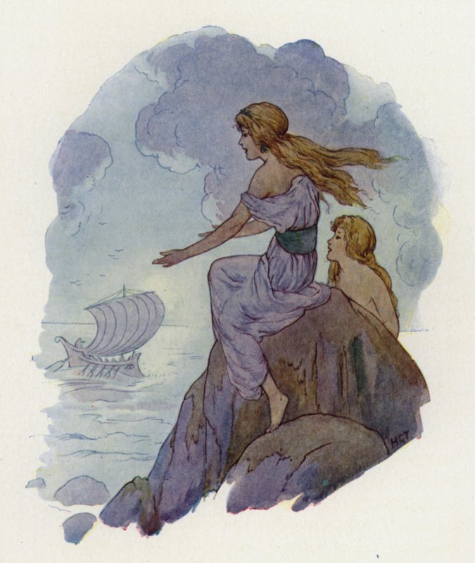 Las sirenas (litografía en color) de Harry George Theaker