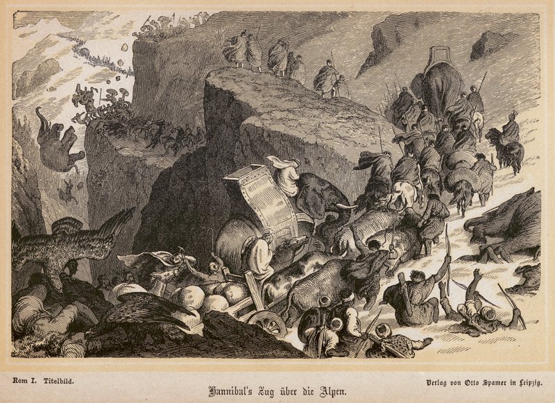 Aníbal cruzando los Alpes (grabado) de Heinrich Leutemann