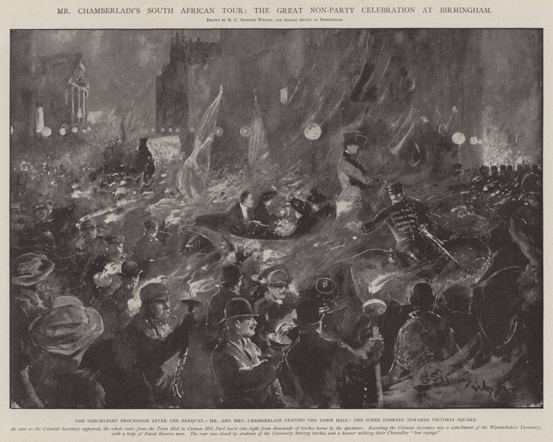 Gira sudafricana del Sr. Chamberlain, la gran celebración no partidista en Birmingham de Henry Charles Seppings Wright