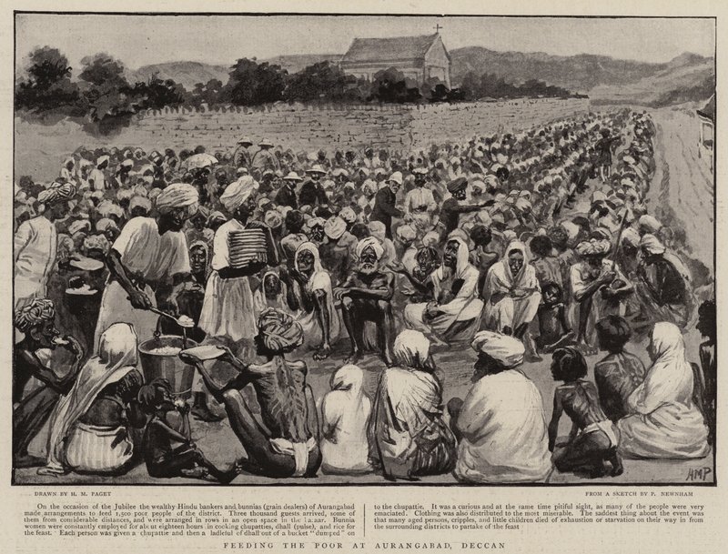 Alimentando a los pobres en Aurangabad, Deccan de Henry Marriott Paget