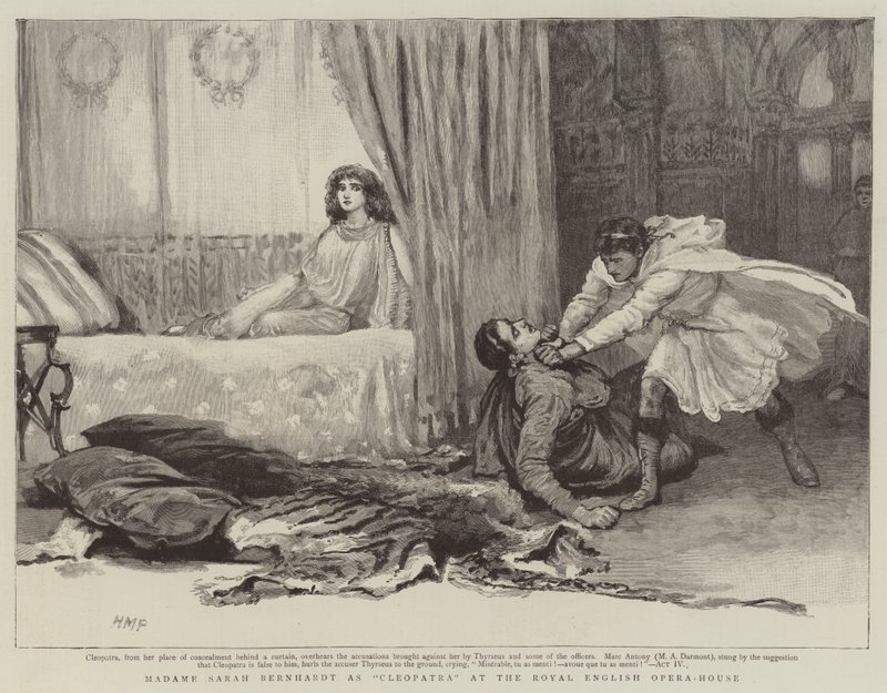 Madame Sarah Bernhardt como Cleopatra en el Royal English Opera-House de Henry Marriott Paget