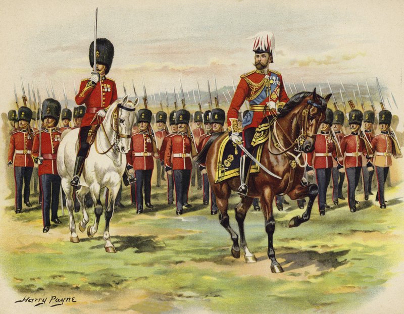 El Rey Jorge V como Príncipe de Gales liderando su regimiento, los Royal Fusiliers, en Aldershot de Henry Payne
