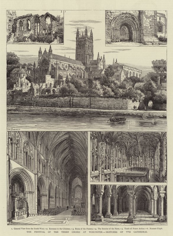 El Festival de los Tres Coros en Worcester, bocetos de la catedral de Henry William Brewer