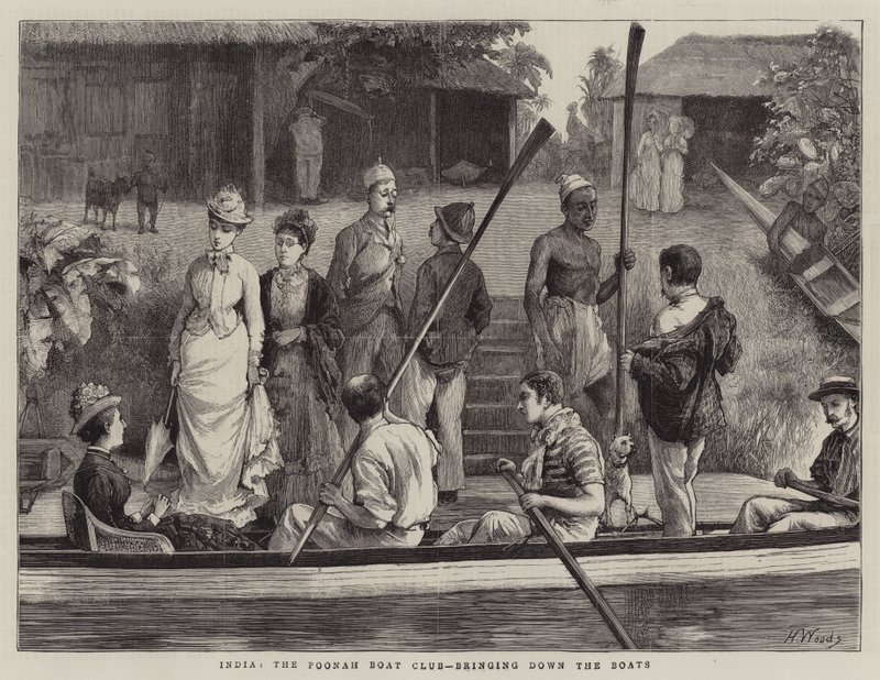 India, el Club de Botes de Poonah, bajando los botes de Henry Woods