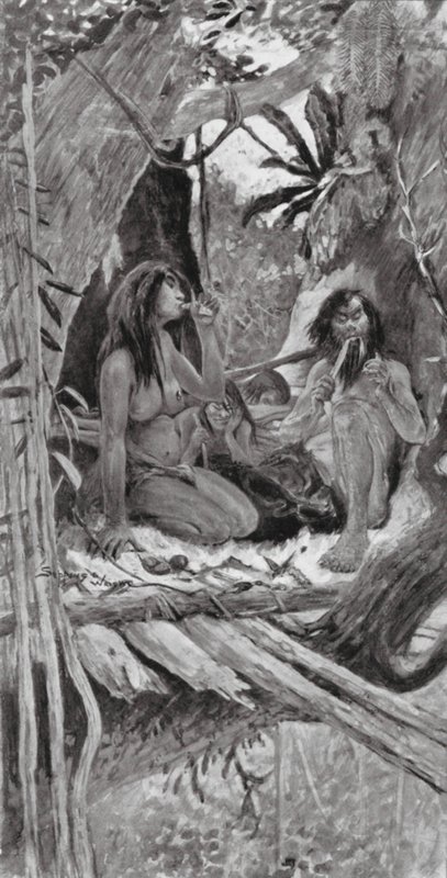 Habitantes chinos prehistóricos de los árboles (litografía) de Henry Charles Seppings Wright