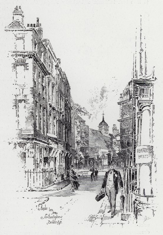 Staple Inn desde Southampton Buildings (grabado) de Herbert (after) Railton