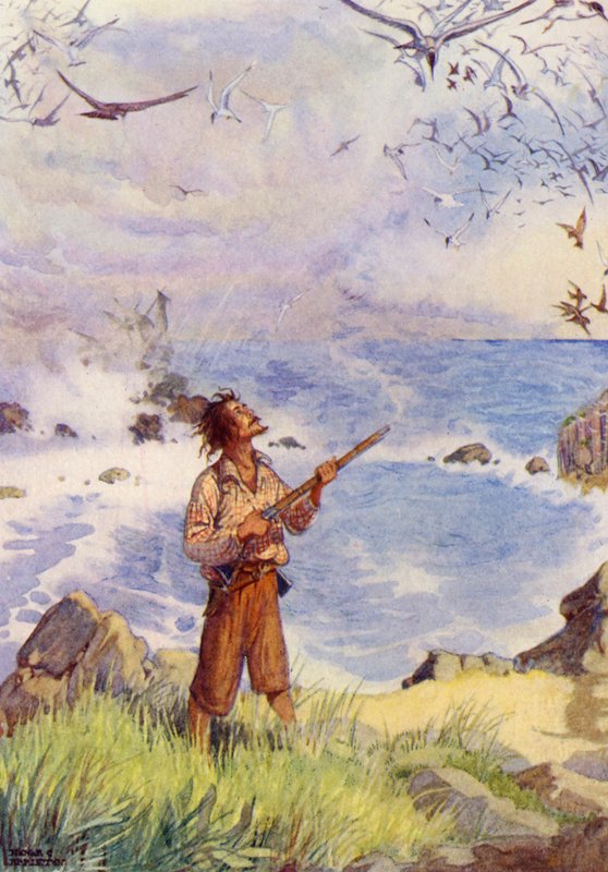 Robinson Crusoe (litografía en color) de Honor Charlotte Appleton