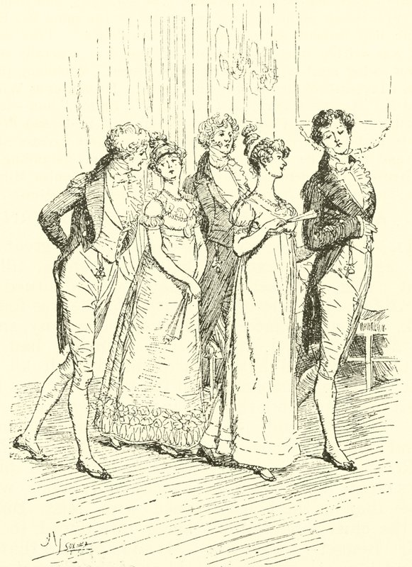 La fiesta de Netherfield entrando al salón de baile de Hugh Thomson