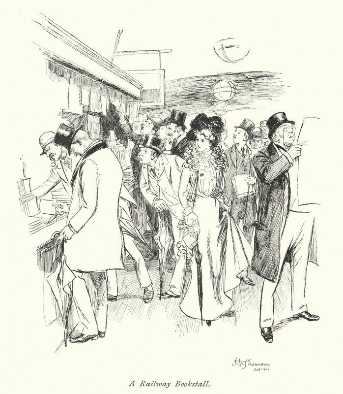 Londres: A Railway Bookstall (litografía en color) de Hugh Thomson