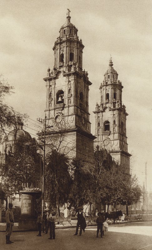 Mexico: Morelia, La Catedral (b/w photo) de Hugo Brehme