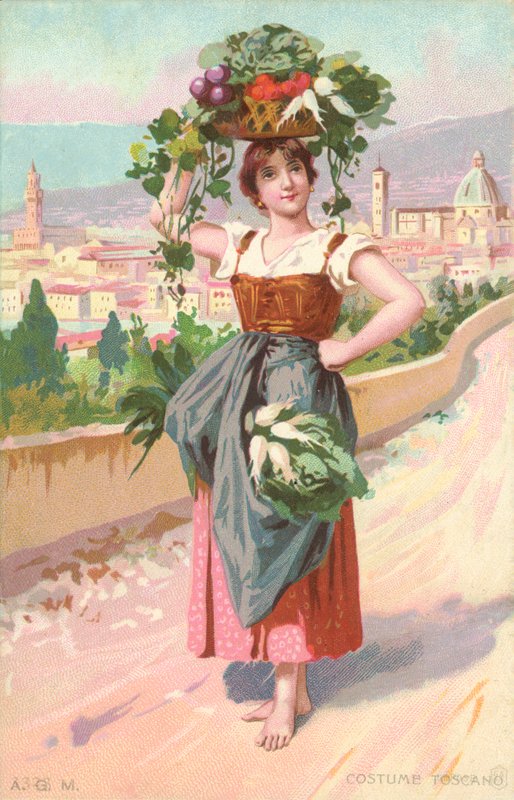 Traje toscano (cromolito) de Italian School