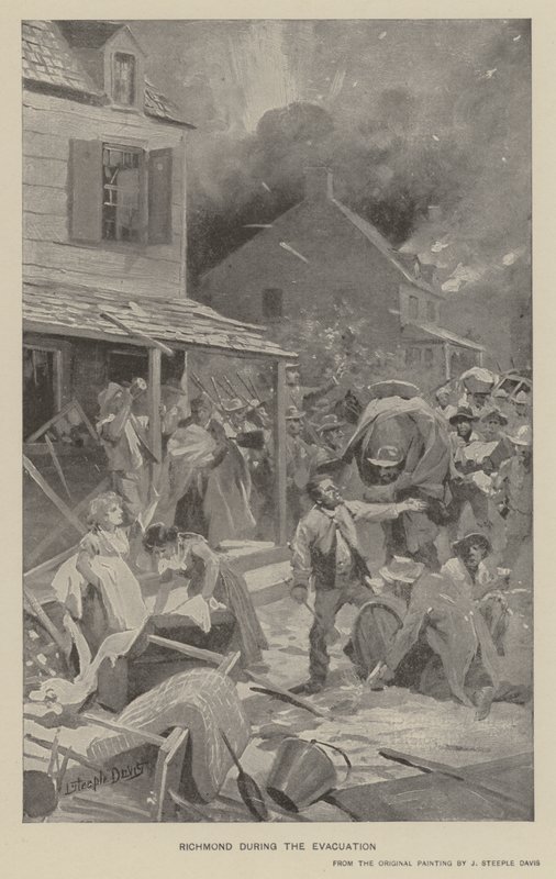 Richmond durante la evacuación (litografía) de J. (after) Steeple Davis