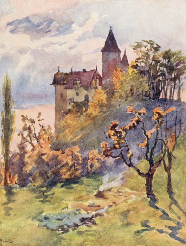 Chateau de Blonay (litografía en color) de J. Hardwicke Lewis