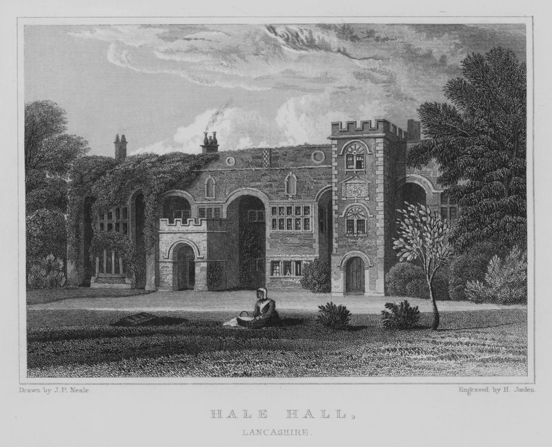 Hale Hall, Lancashire (grabado) de John Preston Neale