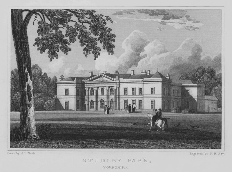 Parque Studley, Yorkshire (grabado) de John Preston Neale