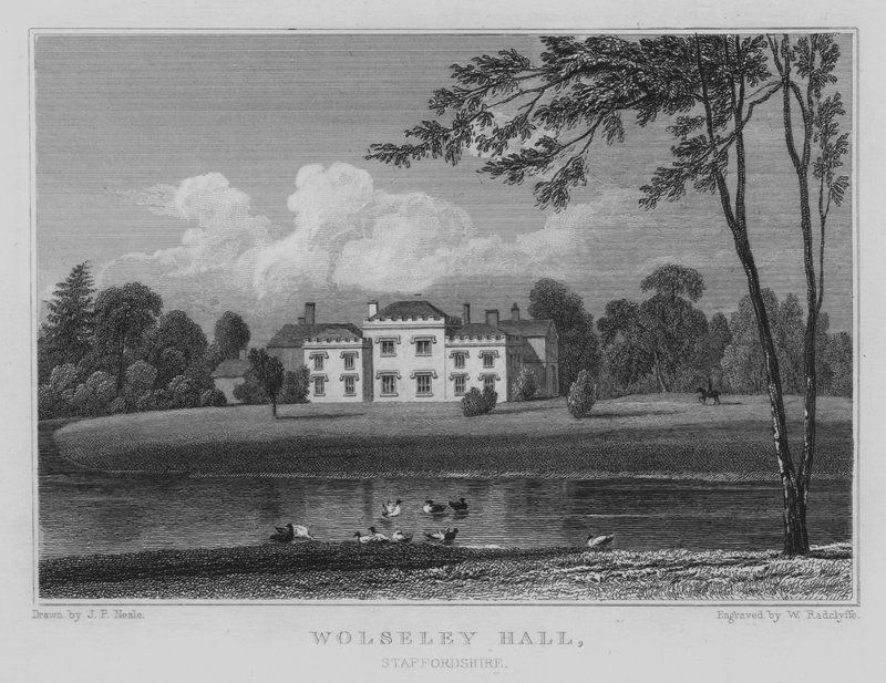 Wolseley Hall, Staffordshire (grabado) de John Preston Neale