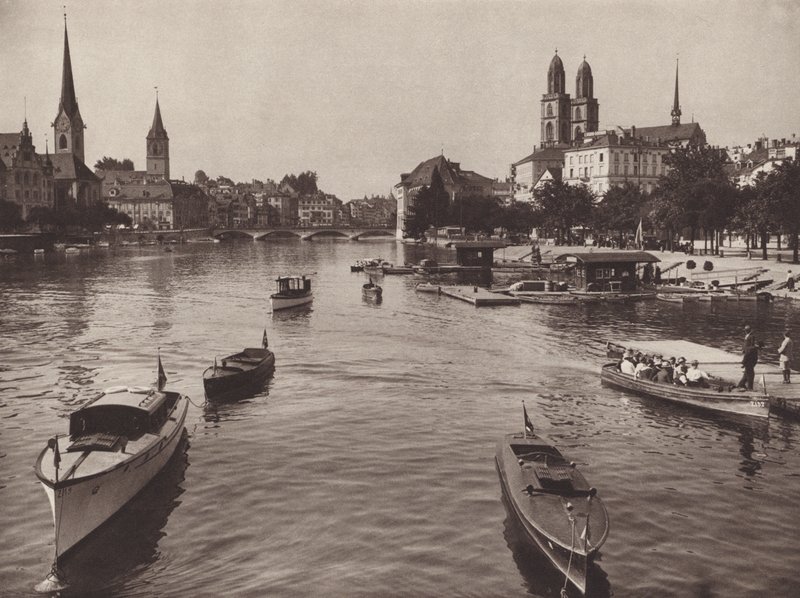 Suiza: Zúrich desde el Quaibrucke (foto en blanco y negro) de Jean Gaberell