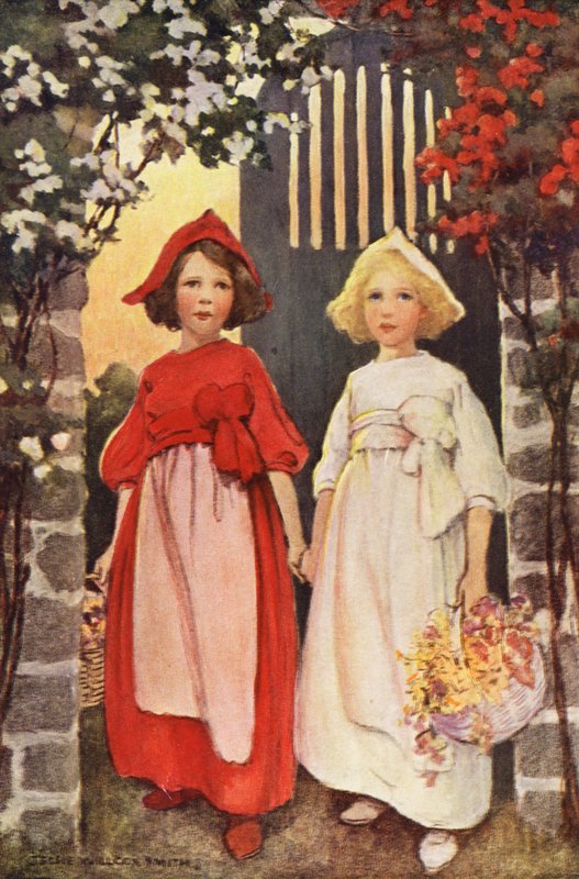 Blancanieves y Rosa Roja (litografía en color) de Jessie Willcox Smith