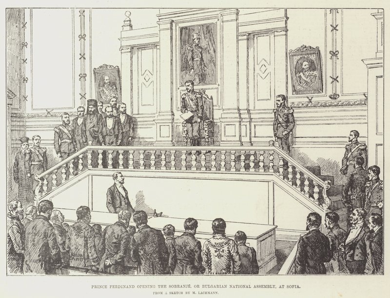 El Príncipe Fernando abriendo el Sobranje, o Asamblea Nacional Búlgara, en Sofía de Johann Nepomuk Schonberg
