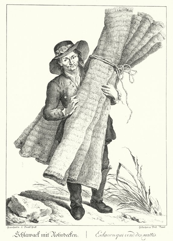 Vendedor de esteras (grabado) de Johann Christian (after) Brand