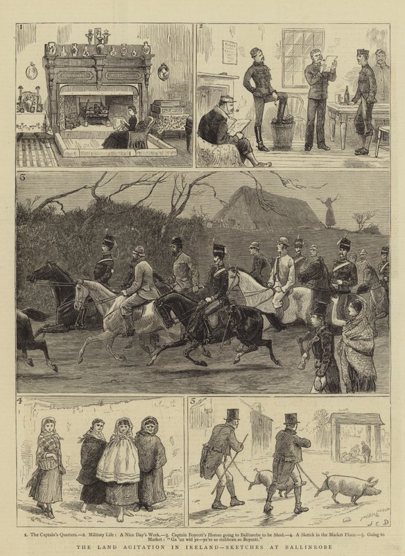 La Agitación de la Tierra en Irlanda, Bocetos en Ballinrobe de John Charles Dollman